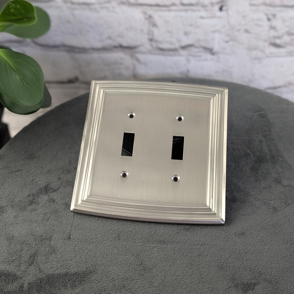Liberty Emery Brushed Nickel Two Toggle Switch Plate Light Cover 2 Gang Hampton